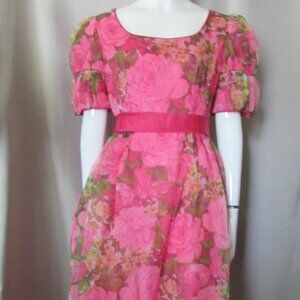 Lovely 1970 Era Long Gown Lorrie Deb Fuchsia Cabbage Rose Chiffon Special Event